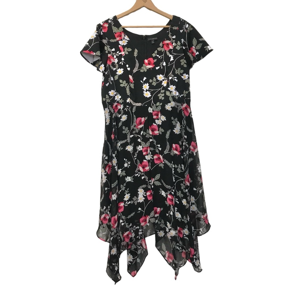 Lane Bryant 14 16 1X Black Pink Red Floral Midi Dress